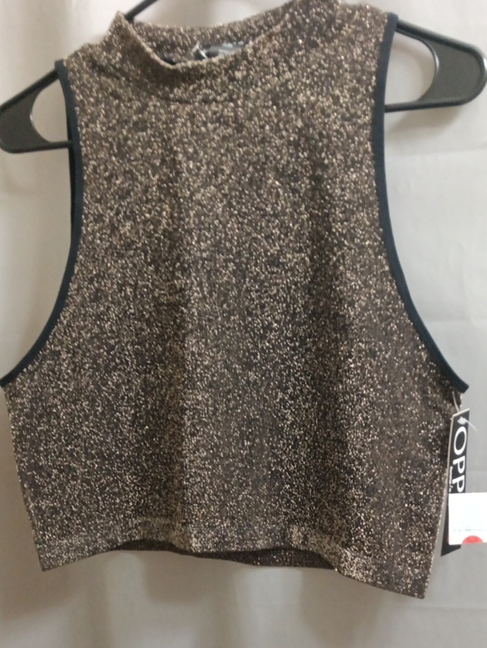 Oppa! Metallic Gold Mock Neck Cropped Tank Top